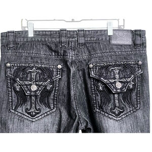 Victorious Y2K Embroidered Studded Black Jeans Men's Size 38x32 Cotton Casual